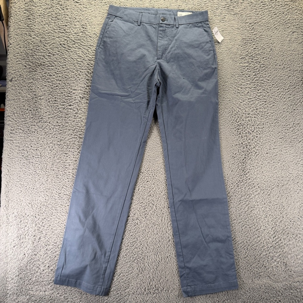 Gap Pant Mens 30x34 Blue Cotton Chino Relaxed Straight Career Business Stretch